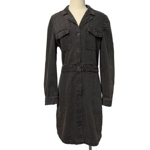 Velvet Heart Denim Utility Shacket Dress Black Vintage Wash Long Sleeve M